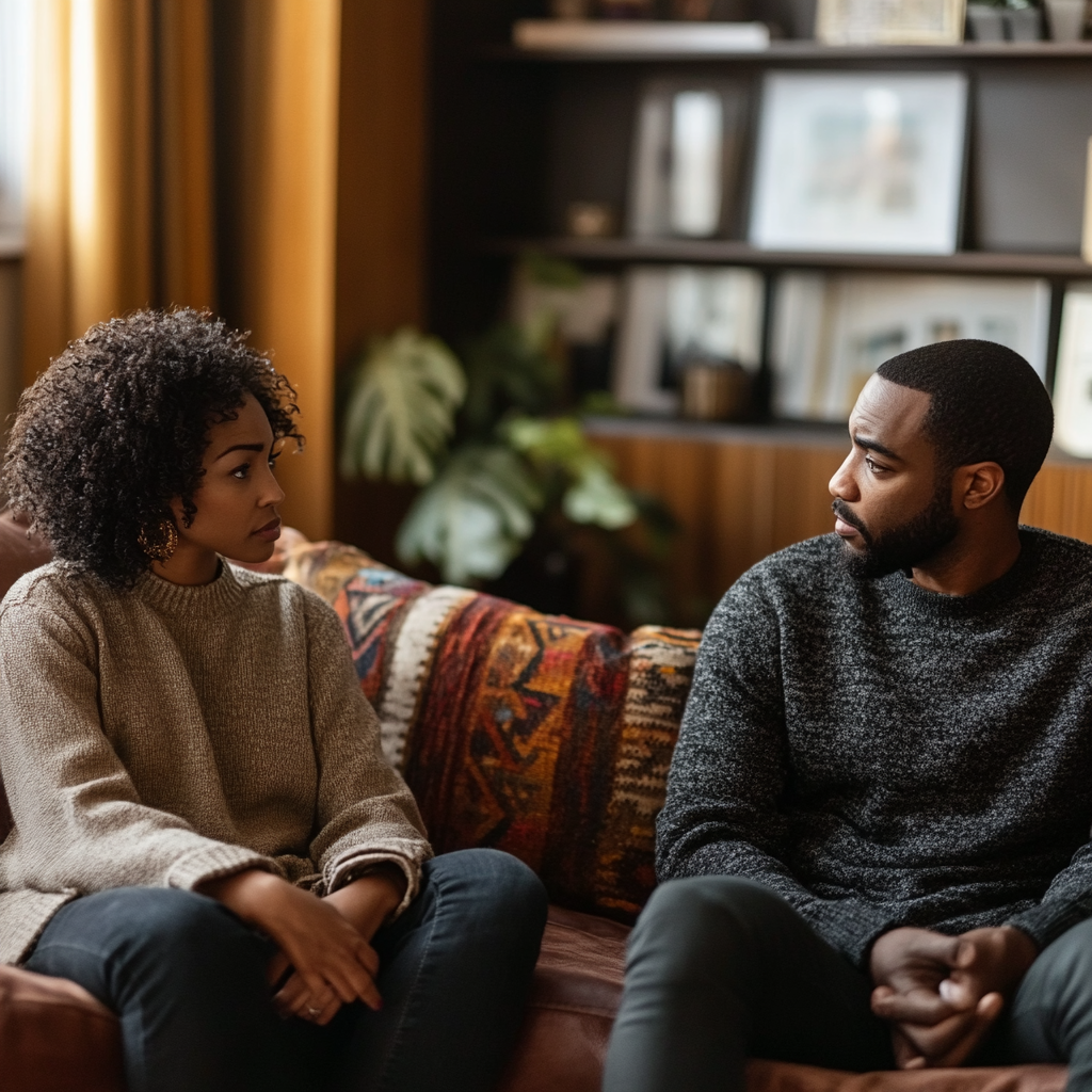Black couple in couples therapy session working on their relationship
