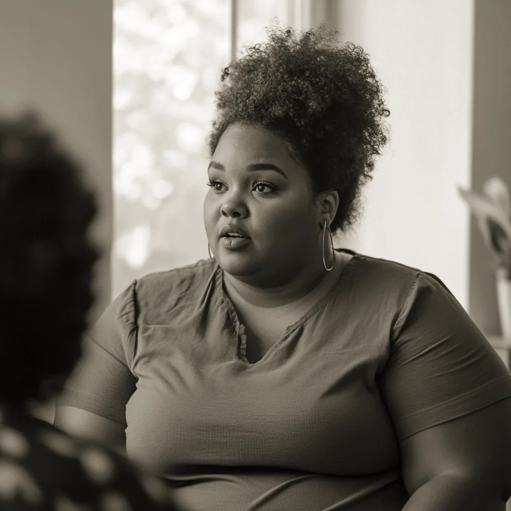 Person in quiet reflection during individual therapy session